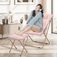 thumbnail image 5 of Set of 2 Folding Saucer Chair with Ottoman, Faux Fur Moon Chair and Footrest with Metal Frame, Foldable Lounge Chair and Foot Stool Set, Light Pink, 5 of 6