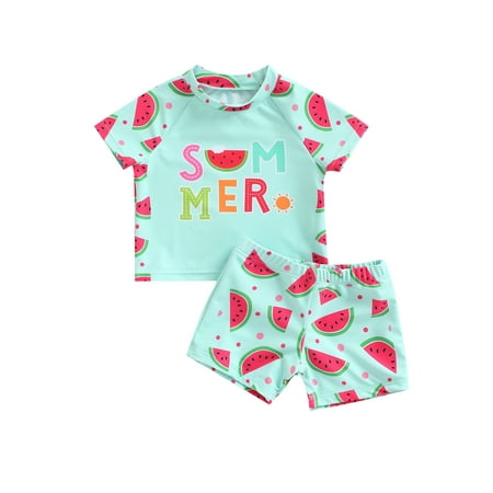 

Sunisery Kids Girls Boys Swimsuit Watermelon Print Short Sleeve Crew Neck T-shirt with Shorts for Summer Beachwear Sky Blue 6-12 Months