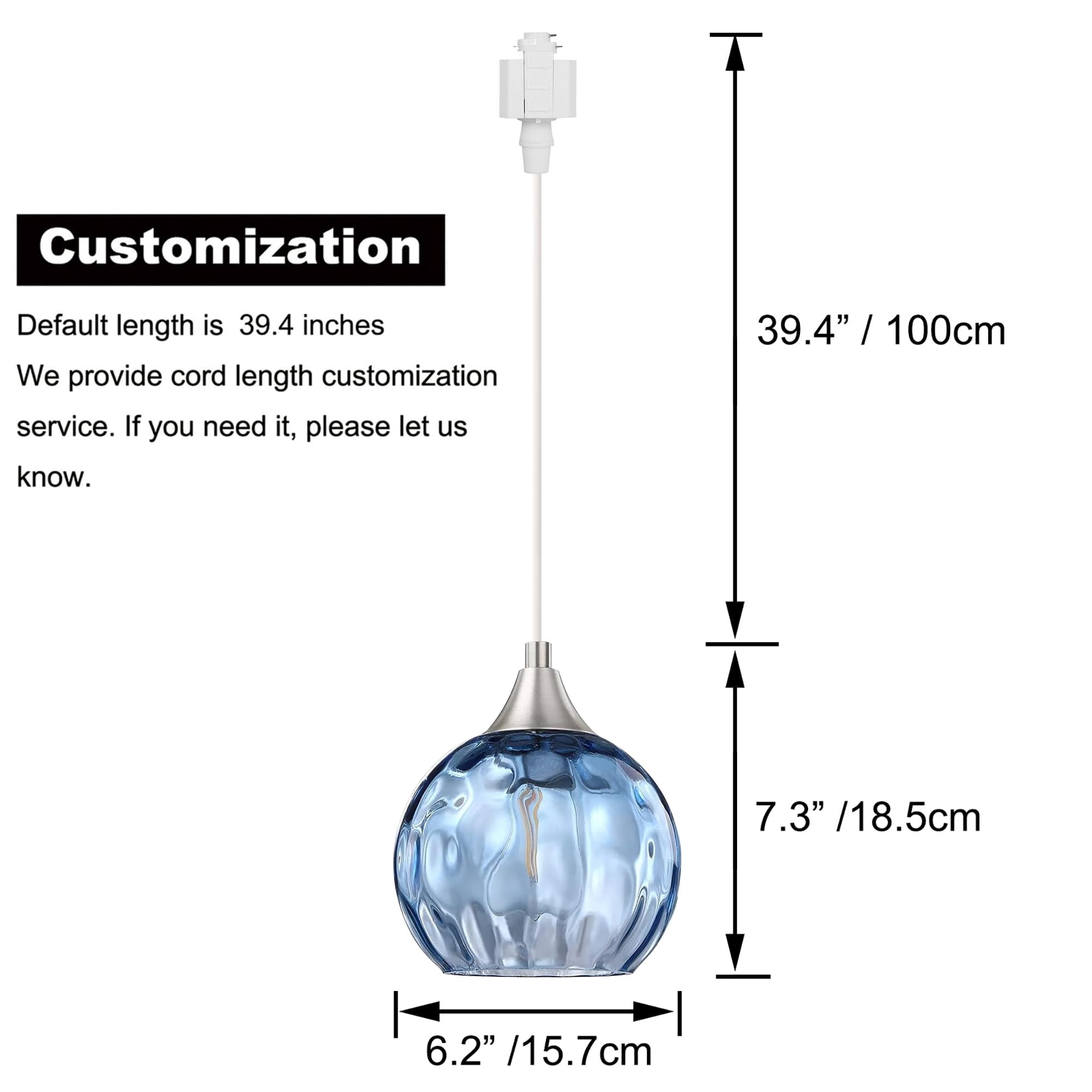 Kiven H-Type track lighting pendants,Modern h track pendant lights with Blue Glass Globe,Decorative Track Lighting Fixture for Kitchen Hallway Restaurant Shop(3-Light)