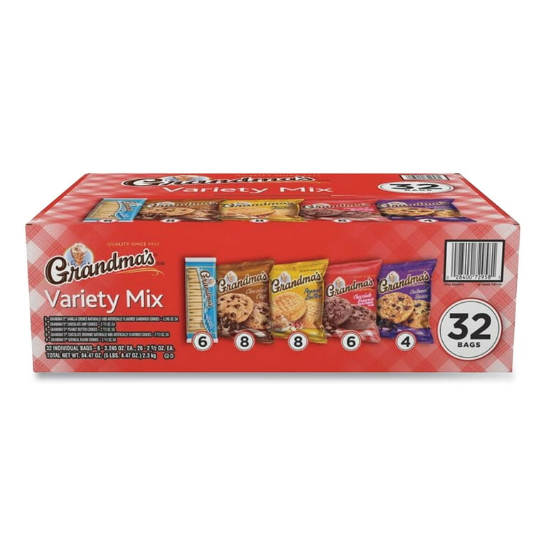 Cookies Variety Tray, Assorted Flavors, (6) 3.25 oz, (26) 2.5 oz, 32 Bags/Carton Cookies Variety Tray, Assorted Flavors, (6) 3.25 oz, (26) 2.5 oz, 32 Bags/Carton