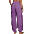 thumbnail image 6 of Horkkom Casual Pants for Women Cotton Elastic Waist Cuffed Pants Solid Color Loose Comfy Pants with Pockets L, 6 of 6