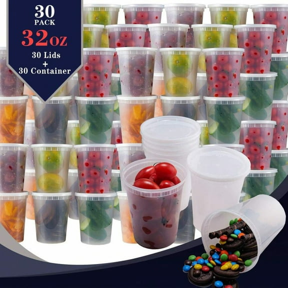 30 Pack 32oz Deli Containers With Airtight Lids - Disposable Plastic To Go Containers, Stackable Leak-Proof Food Storage Bento Box, Microwave & Dishwasher Safe, Kitchen Organizers And Storage