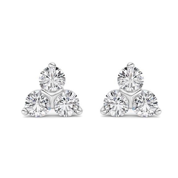 Fireborn Round-Shaped Diamond, Sterling Silver Earrings for Women, 1 CTW, 2.09 g, 14K White Gold