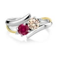 thumbnail image 2 of Gem Stone King 1.42 Cttw Round Peach Morganite and Red Created Ruby 925 Silver and 10K Yellow Gold Ring for Women | Gemstone Birthstone | Round 5MM (Size 9), 2 of 5