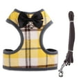 thumbnail image 1 of Rantow Heavy Duty Pet Dog Harness Vest + Pet Dogs Leash - Classic Plaid Puppy Harness Kitty Lead Rope Set for Small Dogs Big Cats - With Cute Bow Tie ＆ Bell, Yellow M, 1 of 1