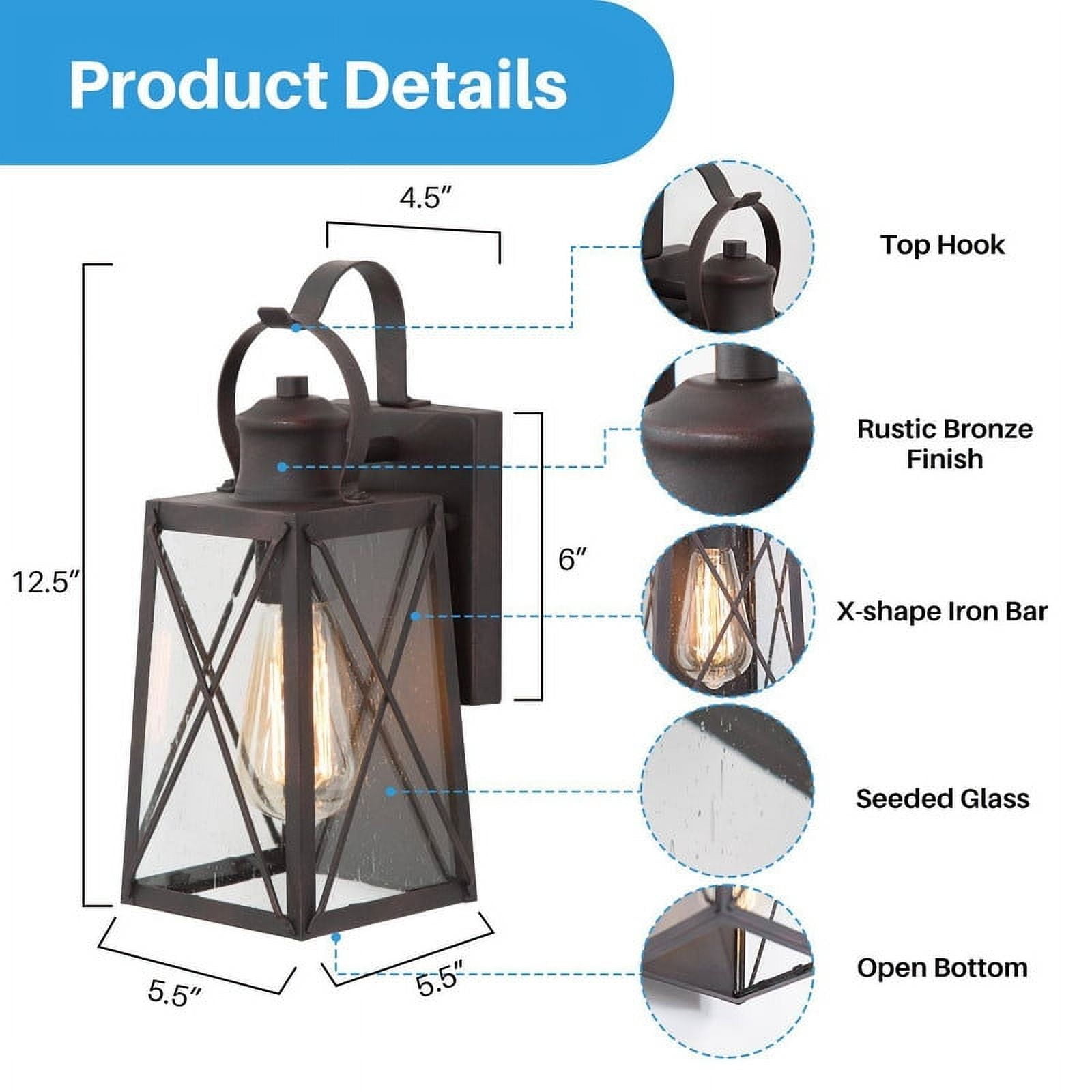 LNC 1-Lgiht Black Modern Rustic Outdoor Wall Sconce/ Glass Bronze Finish