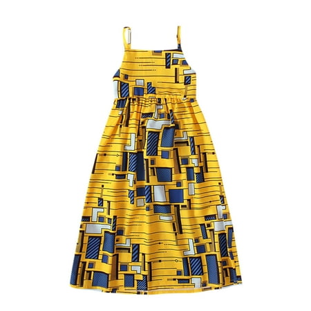 

2022 New Girls 3D Print Pretty Floral Dress For Girl Toddler Kids Baby Girls African Dashiki Traditional Style Sleeveless Strap Dress Ankara Princess Backless Dresses Headband Outfits 1-5Y