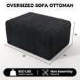 thumbnail image 5 of Large Oversized Ottoman Bench for Living Room, Extra Seating & Coffee Table for Sofa, Plush Corduroy Pouf Footrest, No Assembly Needed, Rectangle Floor Ottoman, (Black), 5 of 11