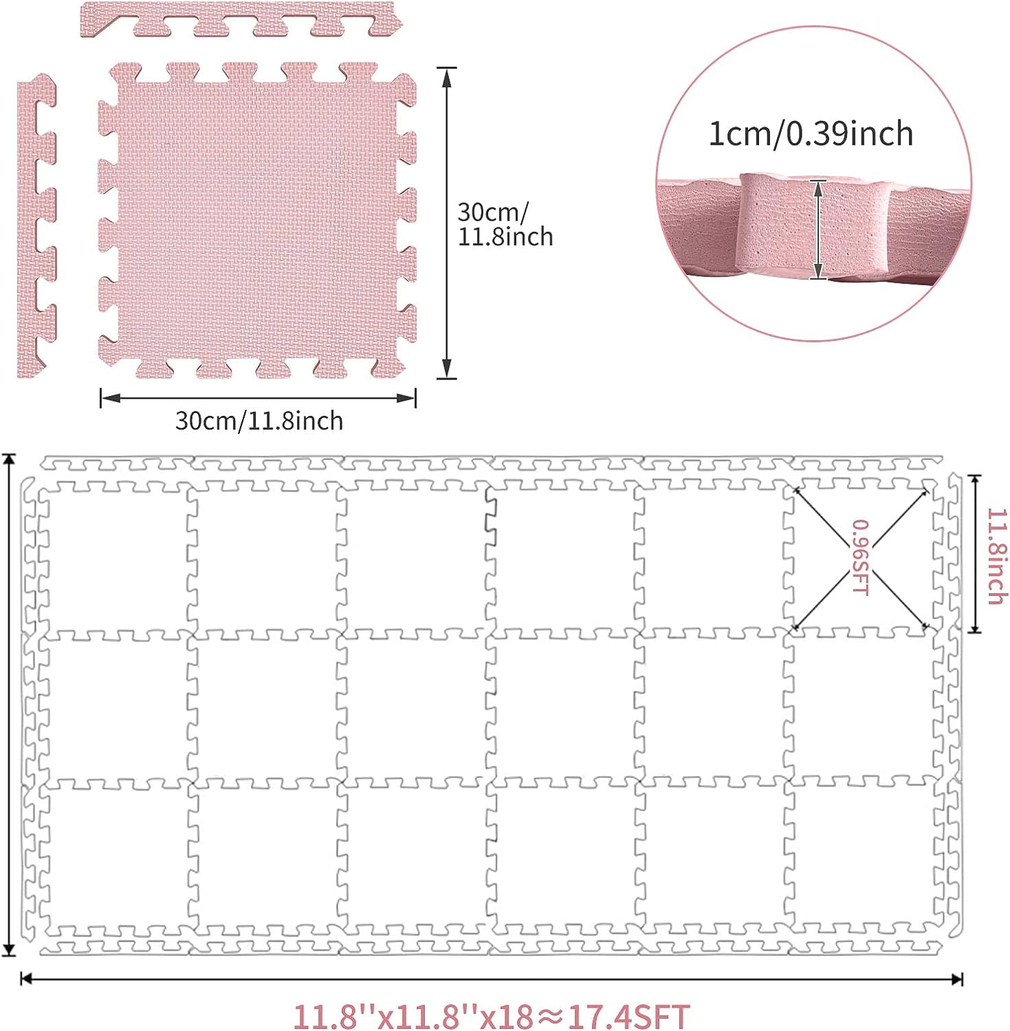 Whifea 54pcs Foam Puzzle Play Mat Interlocking EVA Floor Mat for Gym & Kids Activity Non Toxic