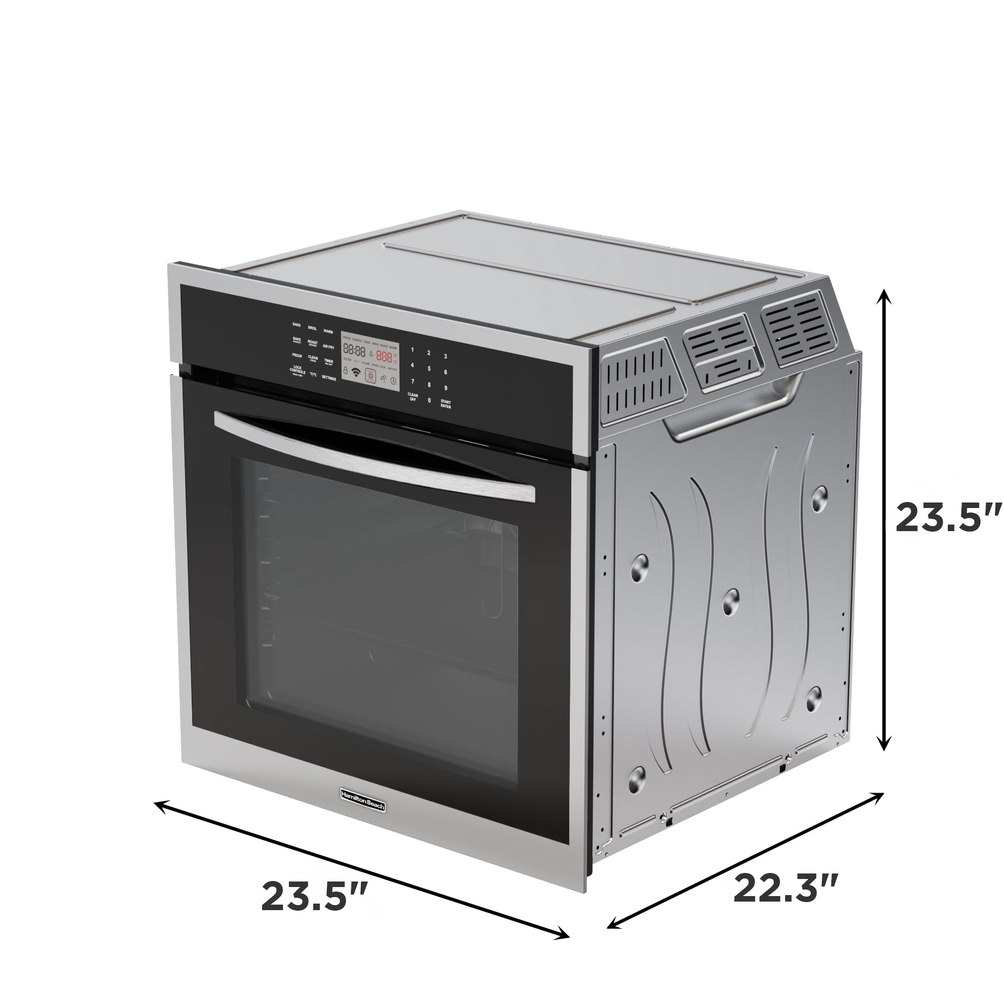 Hamilton Beach 24” 3.0 Cu. ft. Built-in Electric Wall Oven, 2,200 Watts Oven with Rotisserie, 5 Cooking Functions, Stainless Steel