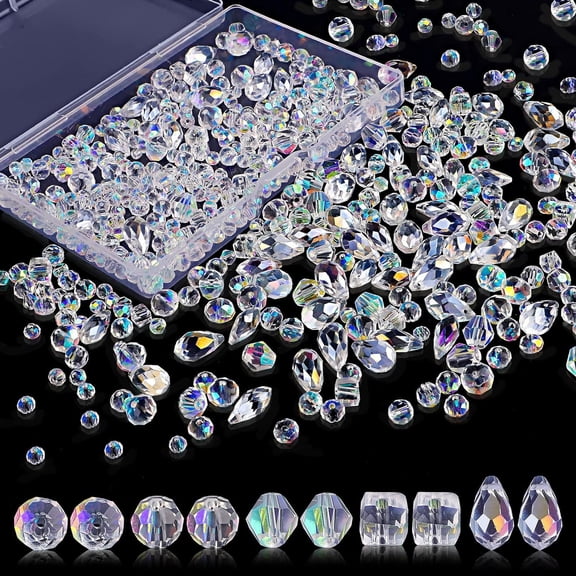 Glass Beads for Jewelry Making Assorted Crystal Bulk for Bracelet Necklace 600 Pcs AB Color