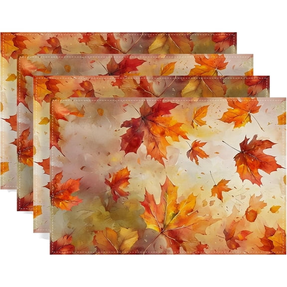 Maple Leaves Fall Placemats Set of 4 Fall Autumn Thanksgiving Harvest Festival Party Decorations and Supplies for Home Kitchen Dining Room Table-12×18''