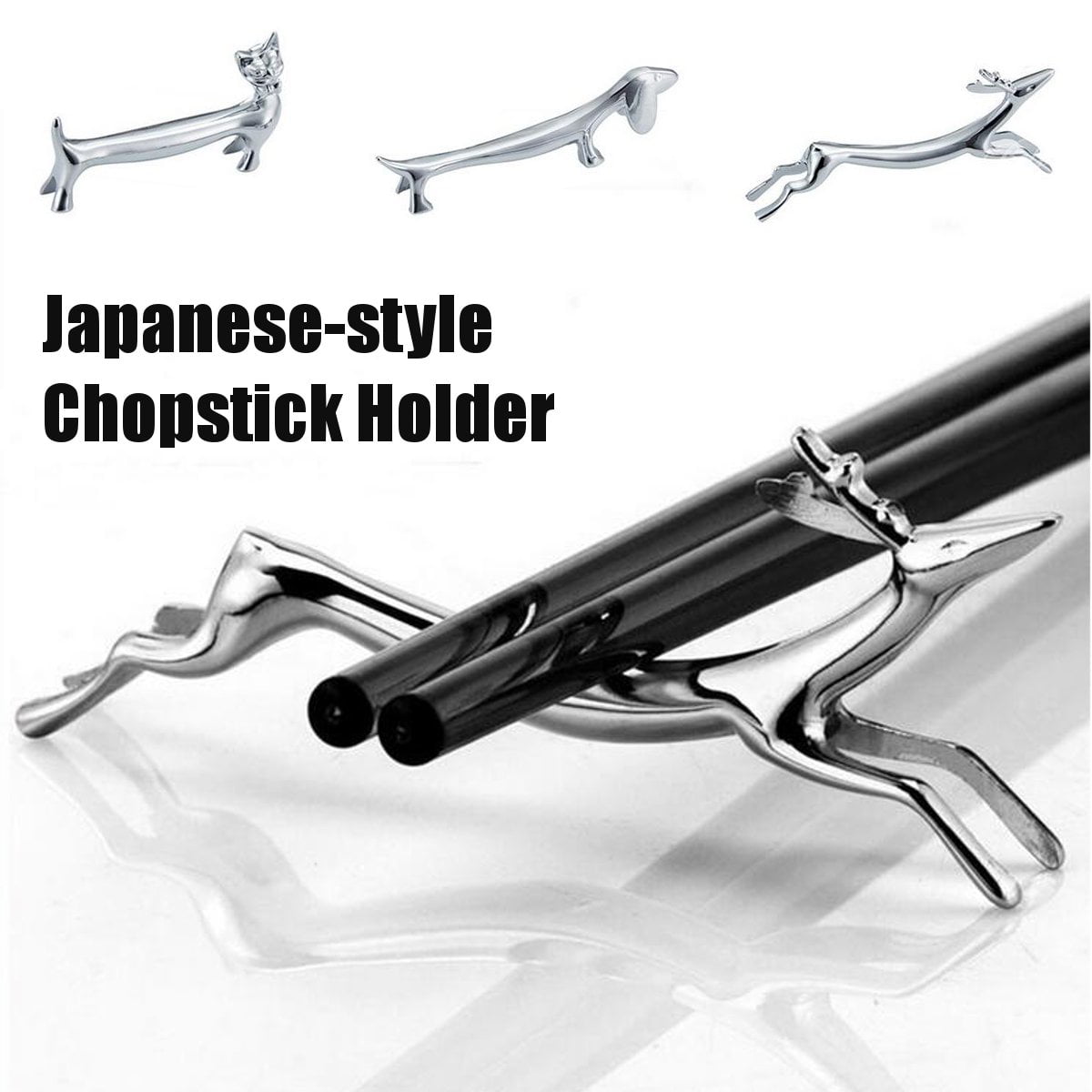 Stainless Steel Dog Deer Chopsticks Rest Spoon Stand Fork Blade Holder Decor 
