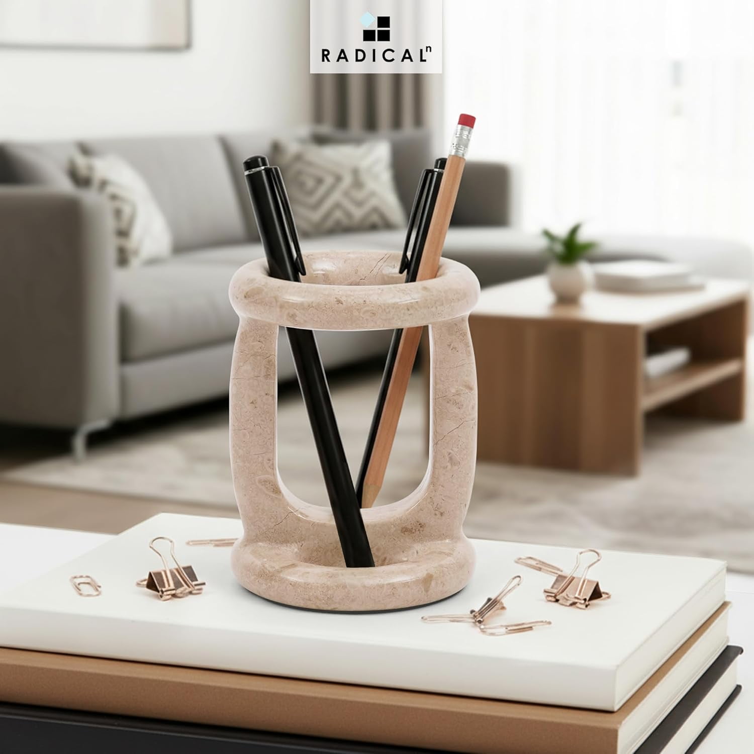 Radicaln Marble Stationary Holder 4 inches Verona Handmade Marker Organizer & Makeup Brush Holder For Desk Decor, Ideal Pencil Holder & Pen Holder For Desk