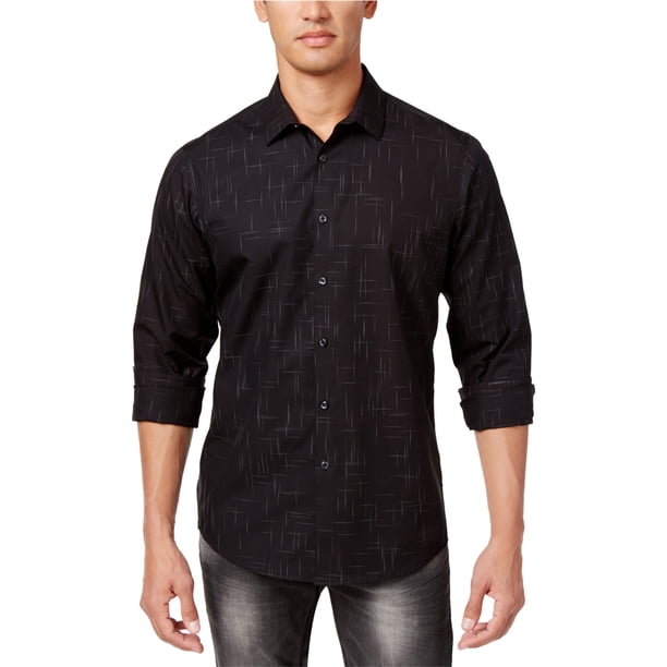 INC Camisa abotonada para hombre que no necesita planchado, negra, mediana