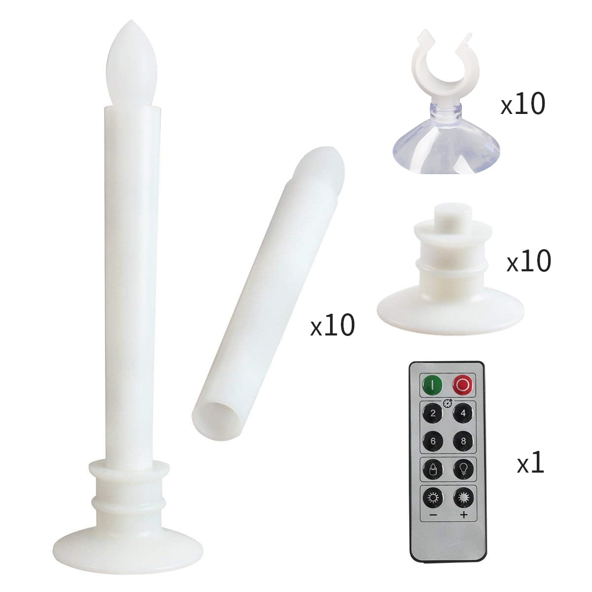 10 Pack Window Candles, Remote Controlled,White Holders,LED Flickering,Timer,Suction Cups Flameless for Christmas Decorations