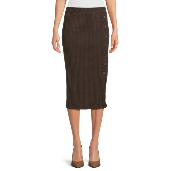 Time and Tru Women's Ribbed Knit Midi Skirt, Sizes XS-XXL