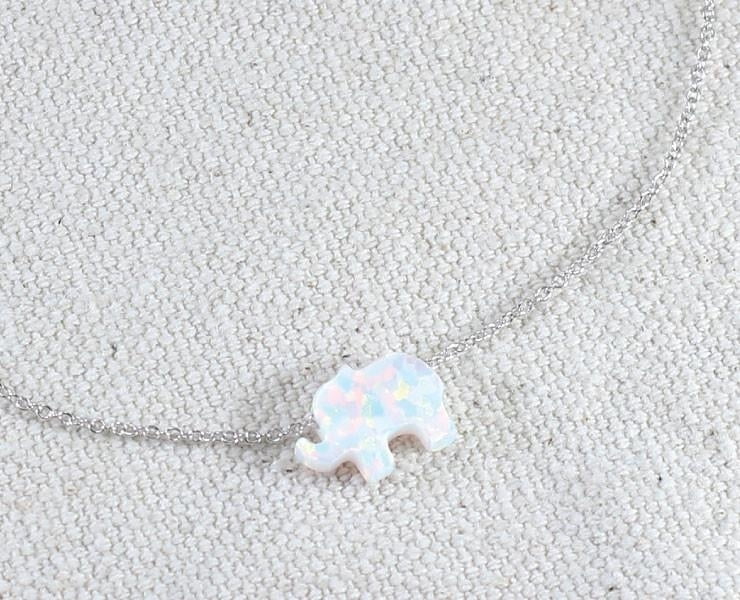 Princess Kylie Blue Synthetic Opal Cubic Zirconia Elephant Pendant Sterling Silver 