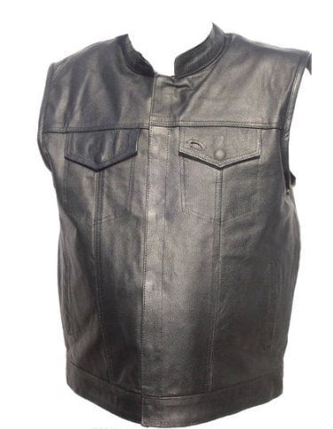 L MENS MOTORCYCLE SON OF ANARCHY LEATHER VEST W/DUAL CONCEALED CARRY POCKETS 