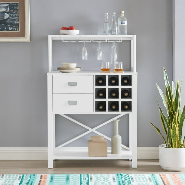 FESTIVO 32 in. White Wood Buffet Bar Shelf Storage with Wine