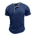 thumbnail image 4 of COSFO Short Sleeve Men T Shirts Cotton Blue Henley Tops Summer Breathable Regular Fit Mens Classic T-Shirt, 4 of 7