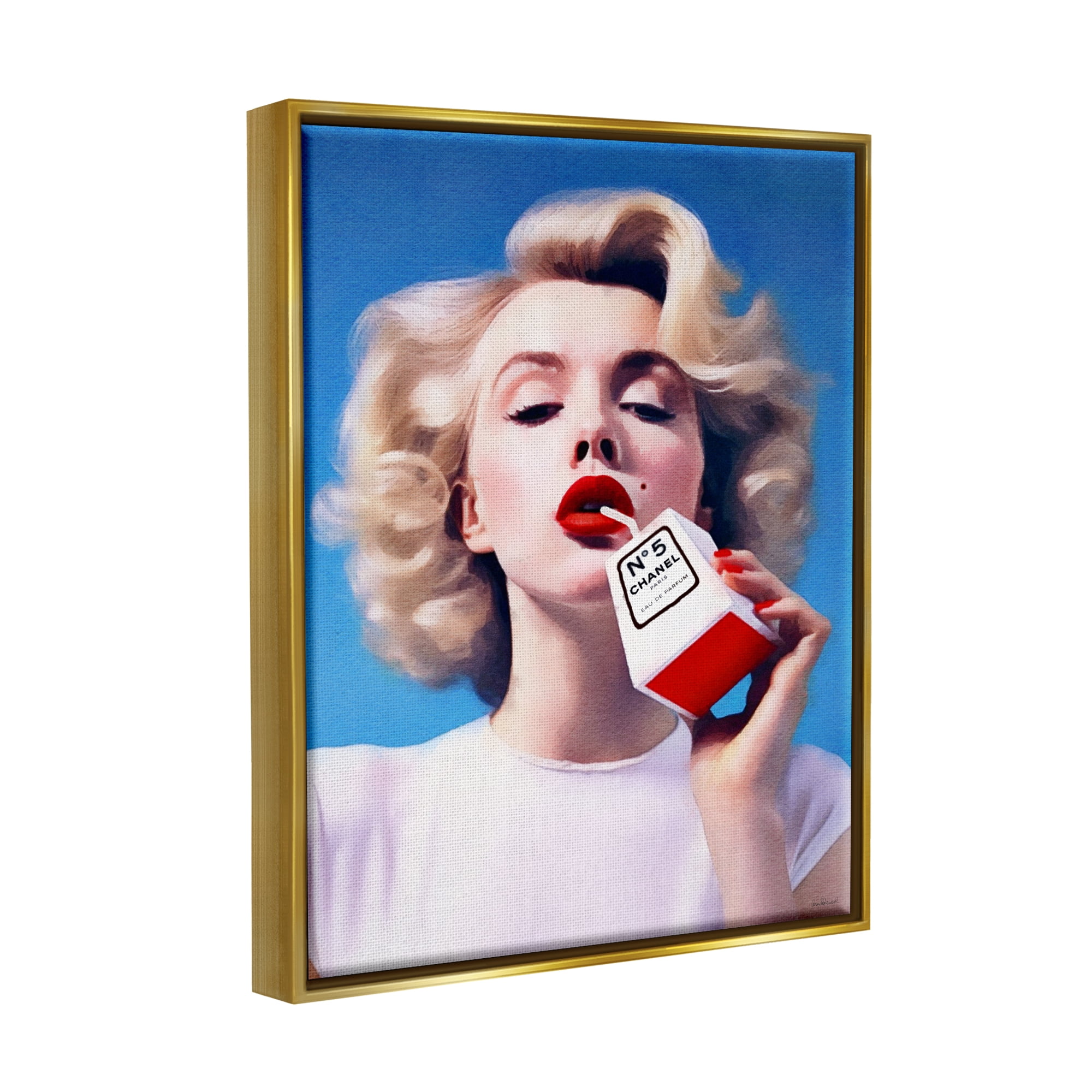 Stupell Industries Fashion Glam Girl Portrait Beauty & Fashion Painting Gold Floater Framed Art Print Wall Art, 25 x 31