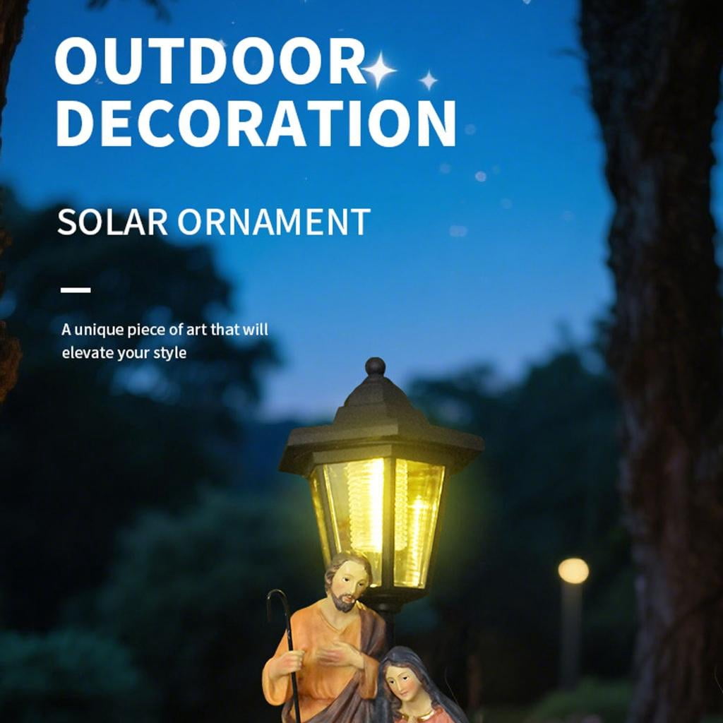 Outdoor Solar Light Religious Nativity Scene Resins Sculpture Christian Holy Family Display Garden Lawn Decoration