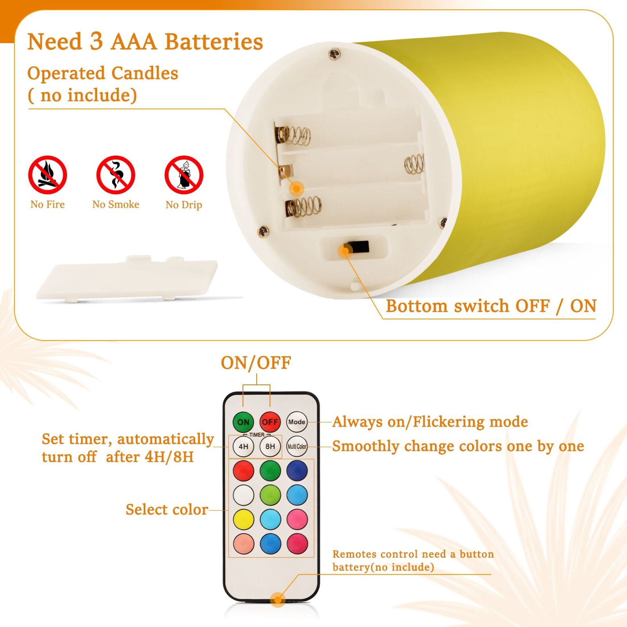 Lemon Flickering Flameless Candles Battery Operated with Remote Timer LED Pillar Candles Set of 2