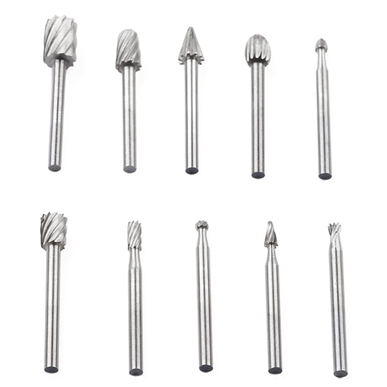 10-Piece Long Carbide Burr Set – 1/8" Shank, Double Cut Tungsten Steel, 100mm Total Length, For Wood, Steel, Cast Iron, Engraving