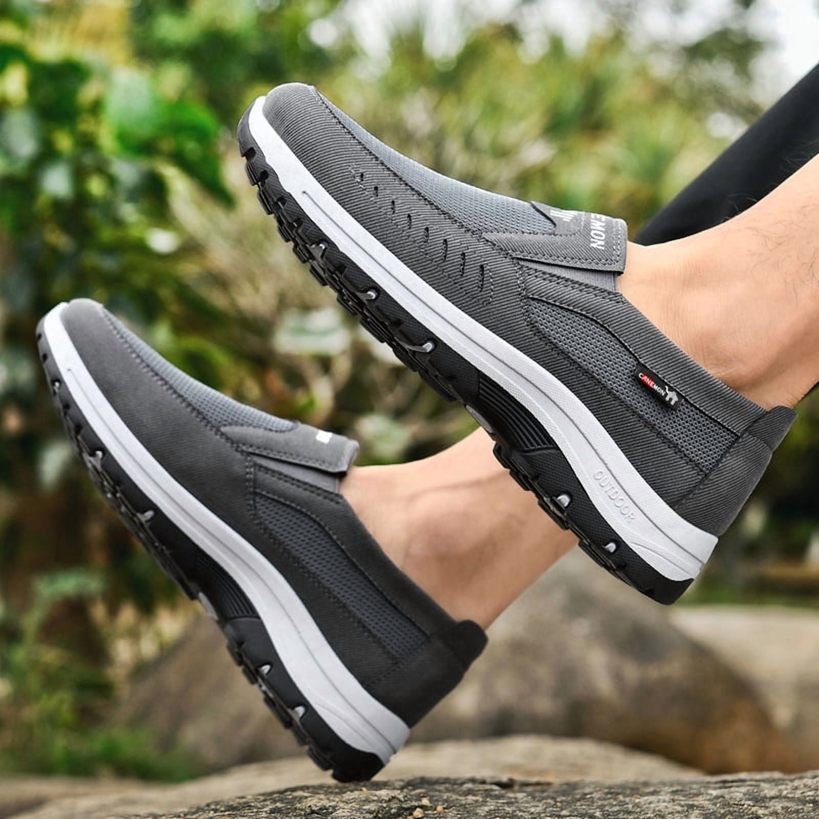 CANEMON Men's Slip-on Mesh Walking Shoes, Breathable Comfortable Casual Outdoor Hiking Sneakers
