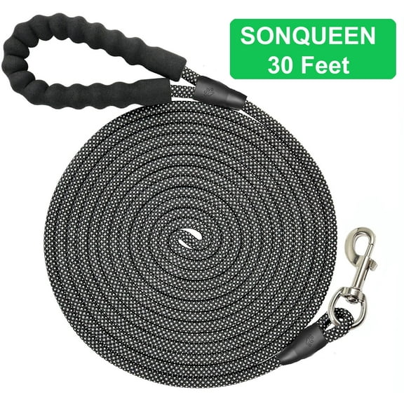 SONQUEEN 30FT Long Leash for Dogs,Heavy Duty Reflective Long Dog Leash with Swivel Hook and Comfortable Padded Handle for Large Medium Small Pets