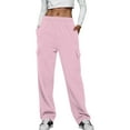 thumbnail image 2 of BRDFRL Cargo Pants for Women Y2K Casual Baggy Joggers Elastic Waist Wide Leg Pants with Pockets Pink XL, 2 of 6