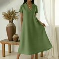 thumbnail image 6 of Laqbezok Women's Casual V-Neck Long Dress, Short Sleeve Solid Color Loose A-Line Gown, Soft Breathable Summer Dress with Side Pockets, 6 of 8
