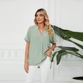 thumbnail image 2 of FJUCHAI Womens Shirts V Neck Short Sleeve Buttons Tops Tee Solid Color Blouse Loose Fit S-XXL, 2 of 10