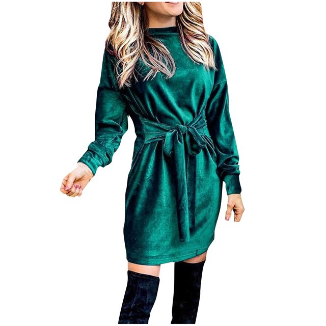 Qiopertar Robe Décontractée Mode pour Femmes Col Rond Manches Longues Robe Longue Taille en Solde à Moins de 5$ en Solde Offres d'Accès Anticipé