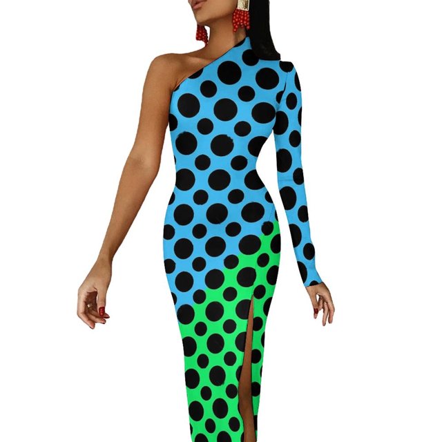 Vibrant Color Block Maxi Dress One Shoulder Abstract Geometric Aesthetic Bodycon Dresses Summer Dress Woman Pattern Vestido