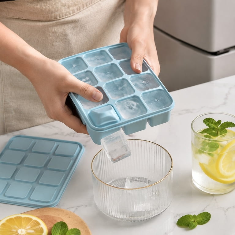 Silicone Ice Mold with Lid, 12-Cavity Easy Demold Rectangular Ice Tray ...