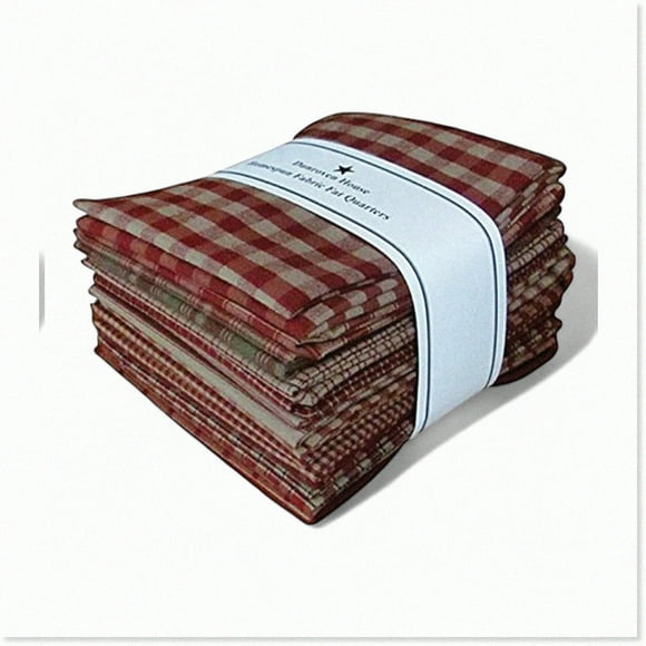 Cozy Chic Patchwork Palette: Red Tan Beige Homespun Fabric Checks Stripes Fat Quarter 12 pk Bundle - 100% Cotton 18" X 22"