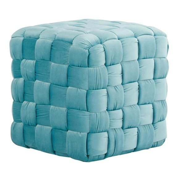 LumiSource Ice Blue Velvet Braided Square 16" Ottoman
