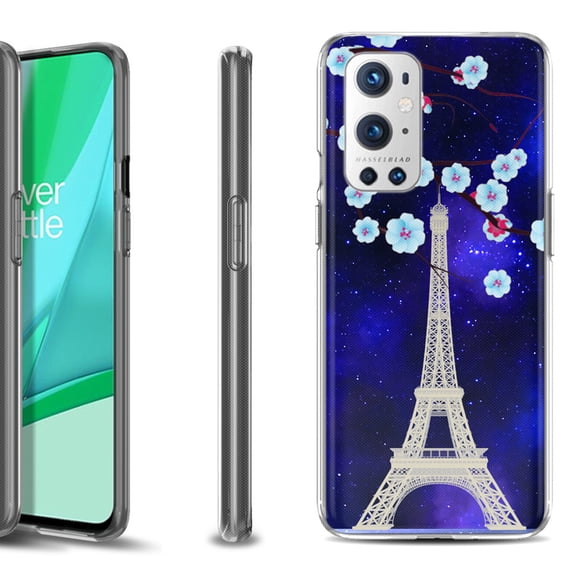 Slim-Fit Flexible TPU Gel Phone Case Compatible with OnePlus 9 PRO 5G, by OneToughShield ® - Eiffel Tower Stars