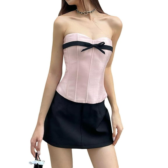 Women Y2k Corset Tops Off Shoulder Crop Tube Tops Fishbone Bandeau Party Clothes