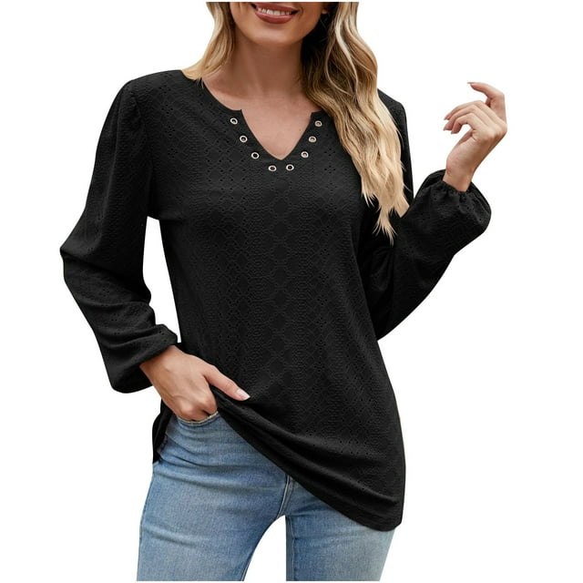 Hauts à Manches Longues pour Femmes Mode Féminine Col en V Manches Longues T-Shirt Ample Hauts à Manches Longues pour Femmes T-Shirts à Manches Longues pour Femmes