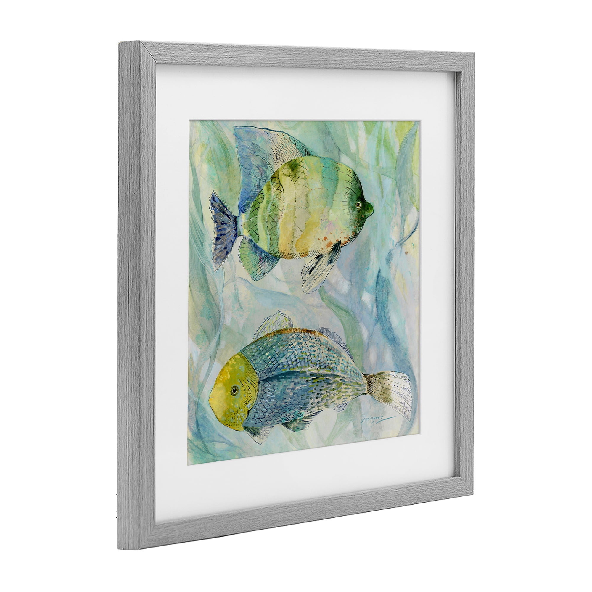 Stupell Industries Sweet Fish Duo Blue Green Gray Framed Print Under Glass, design by Lorenzo Collective