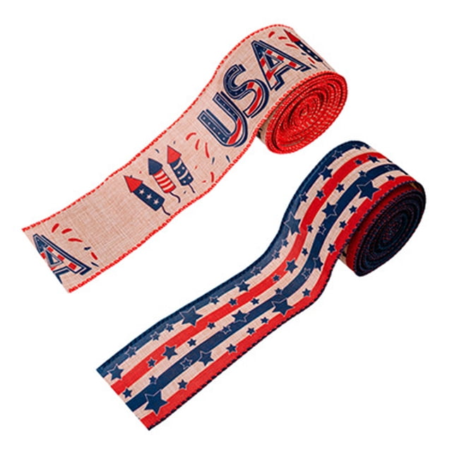 Cintas del Día de la Independencia, 2 rollos, 6 cm x 5 m, cintas artesanales del 4 de julio, lazos para envolver regalos, decoraciones del Día de los Caídos