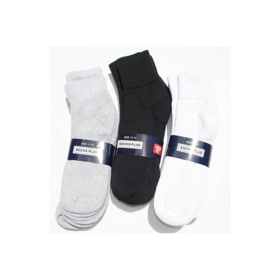 6pack Men's Big Tall Diabetic Ankle Socks 13-15 Black