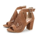 thumbnail image 4 of Anuirheih Womens Heels Sandals, Open Toe Thick Heel Back Zipper Sandals Buckle Strap Women Dress Shoes for Women Outdoor(Brown), 4 of 5