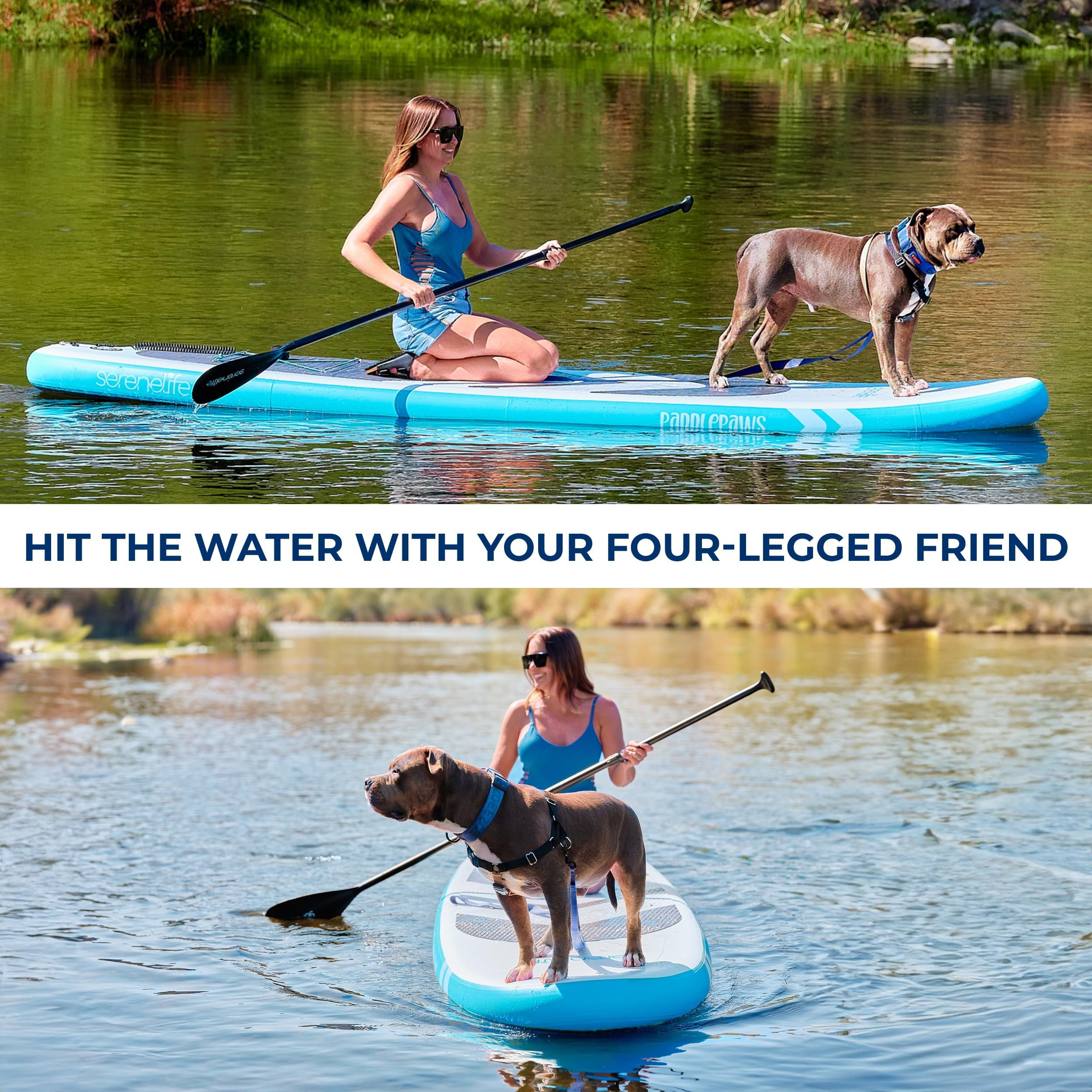 SereneLife 116 Inflatable SUP - Pet-Friendly Stand-Up Paddleboard for Adults and Pet Ride Alongs - 35 Wide Stable Design with Non-Slip EVA Deck Pad, Premium SUP Accessories, 485 lbs. Capacity