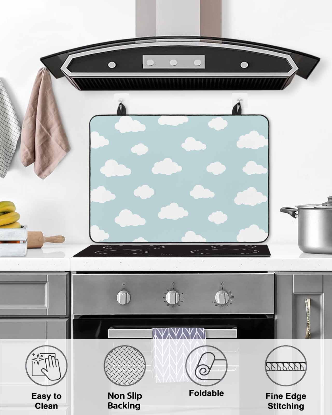 nqOlkjepod Large Induction Cooktop Protector Mat 36"x21", Clouds Stove Top Covers for Electric Stove, Cartoon Blue Sky Minimalist Aesthetic Decorative Stove Burner Cover Mats, Glass Top Stove Cover