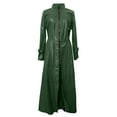 thumbnail image 4 of IROINNID Women's Long Trench Coat Stand Collar Solid Color Long Sleeve Autumn And Winter Long Imitation Windbreaker ooo, Army Green, 4 of 5