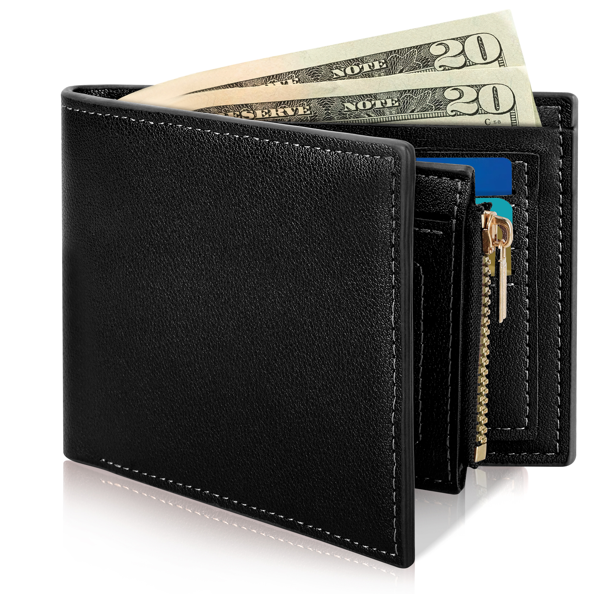 Cshidworld Men's Leather Bifold Wallet, Black photo 6